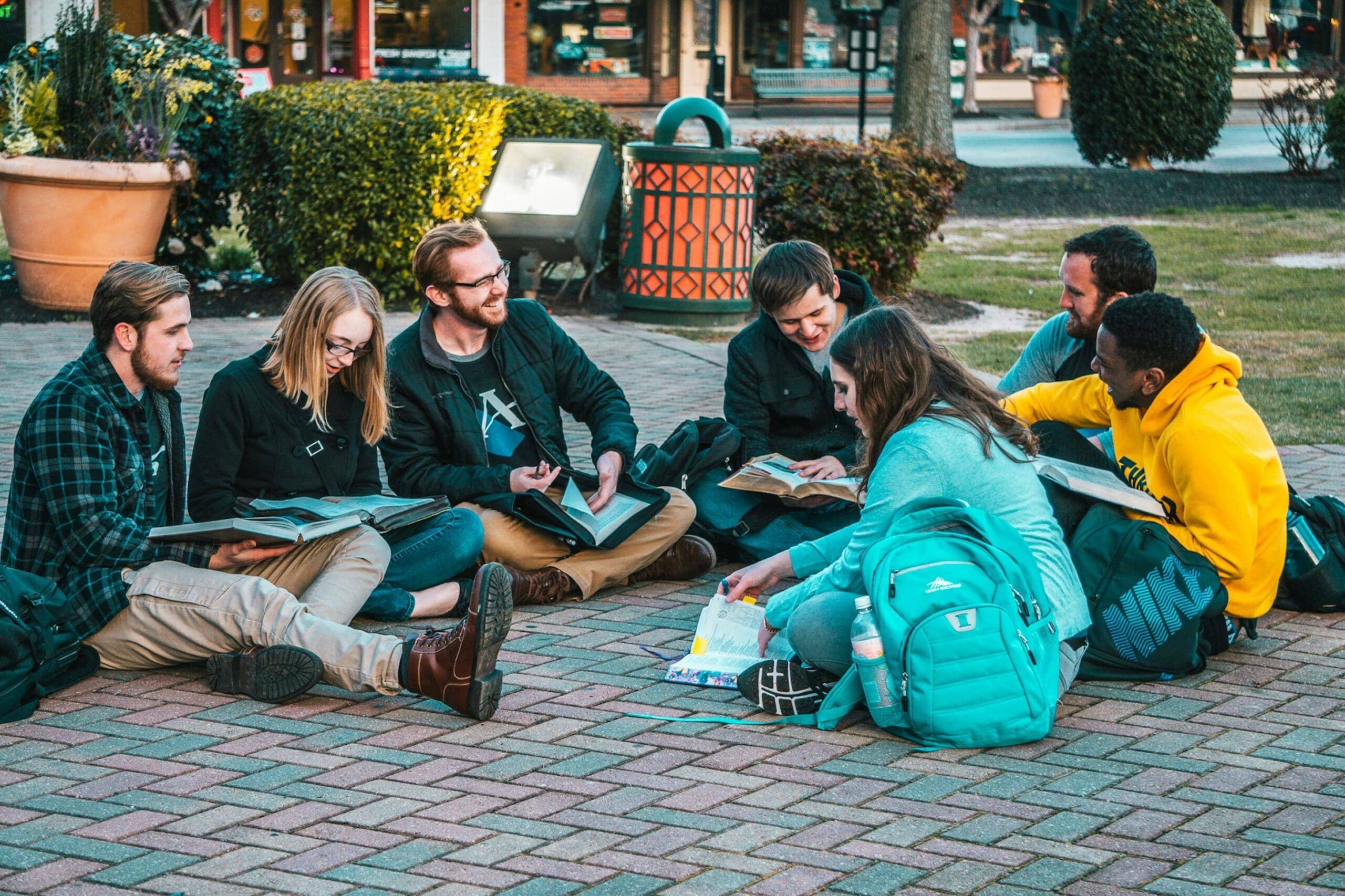 Students collaborating outside